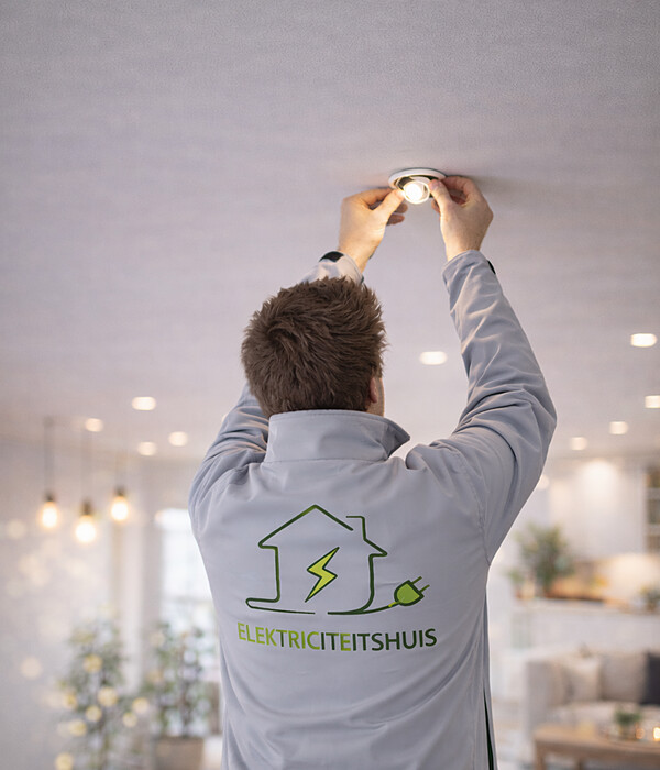 Elektricien die een inbouwspot vervangt